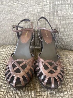 Nine West Brown Leather Slingback Sandals